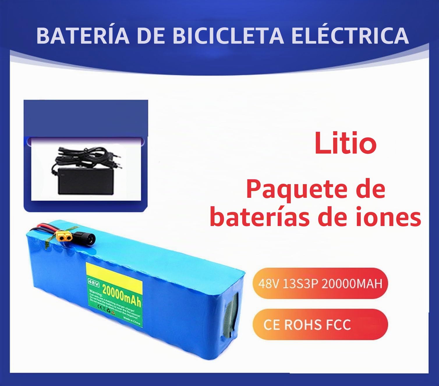 48V Ebike batería 20AH Batería de Litio, batería de Bicicleta eléctrica 48V con BMS Cargador 2A para 50-750W Bicicleta eléctrica, e-Scooter, e-Scooter, e-Motor (48V 20Ah)