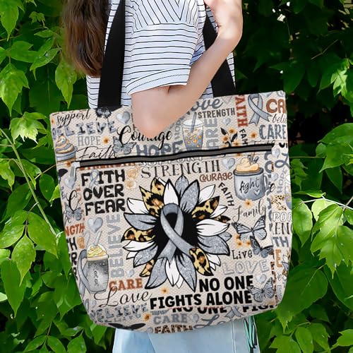 Image of 84hoods Large Waterproof Tote Bag with Pockets and Zipper for Work. Aesthetic Grey Ribbon Support Awareness Gift for Women.