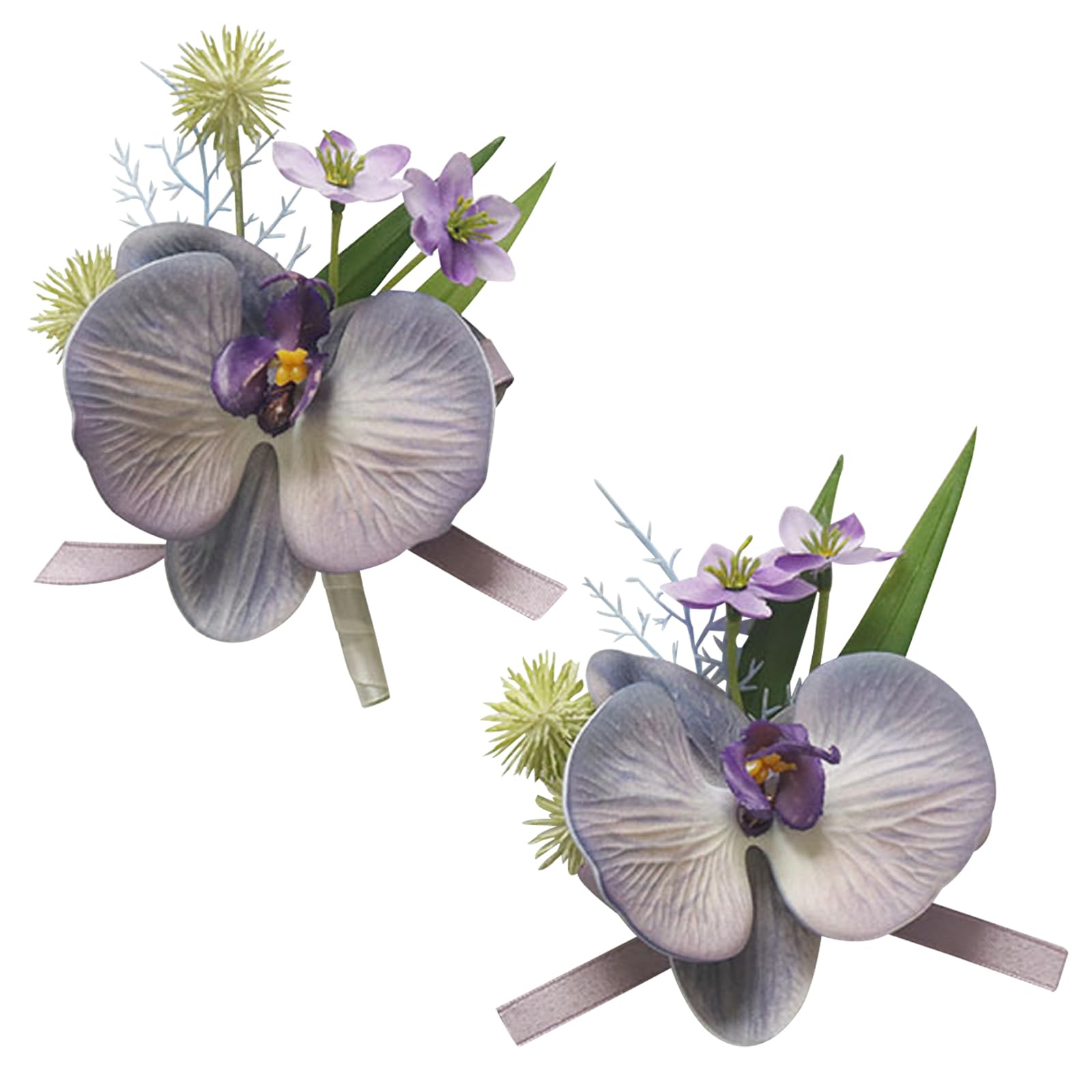 Yokoke Men's Purple Wrist Corsage And Boutonniere Set, Artificial Orchid Flowers Corsage Wristlet Boutonniere For Wedding Prom Suit Decorations (Purple)
