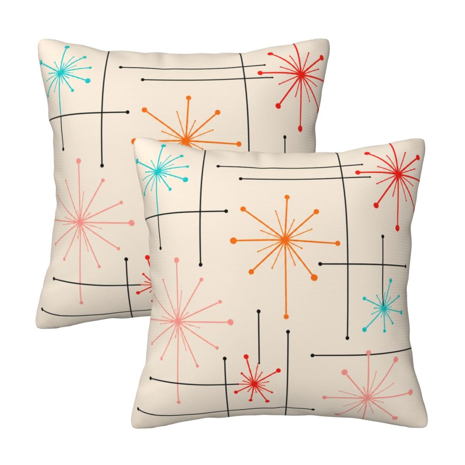 Retro Mid Century Throw Pillow Covers Soft Square Cushion Pillowcase Set of 2 for Sofa Couch Home Decor 18 X 18 in