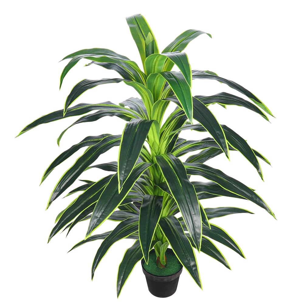 YATAI Artificial Tree, 1.3m Fake Brazil Dracaena Plant, Lush Green Leaves Artificial Plants with Pots, Eco-Friendly & Maintenance Free Indoor Plants, Realistic Decorative Fake Plants for Home Office