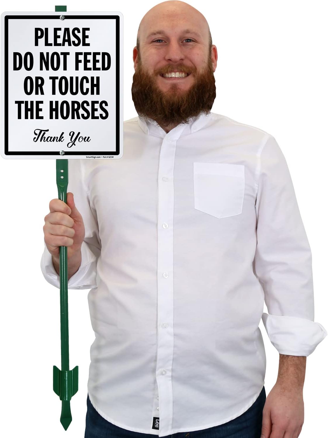 SmartSign 12 x 10 inch “Please Do Not Feed Or Touch The Horses, Thank you” LawnBoss Yard Sign with 3 foot Stake, 40 mil Laminated Rustproof Aluminum, Black and White, Set of 1