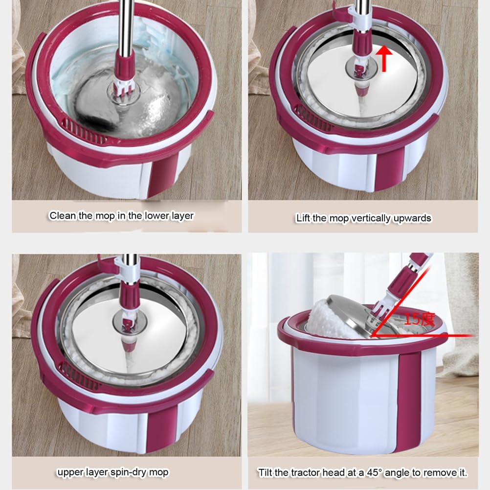 Spin Mop with Bucket, Hands-Free Wet Dry Mop System, All-in-One Single Bucket with Built-in Wringer, Lazy Mop, Includes 5 Mop Heads