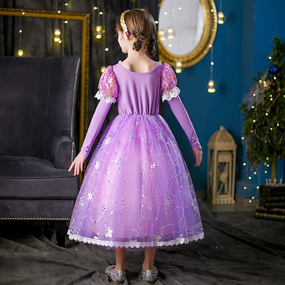 HEYOUTH Deguisement Robe Princesse,Bébé Fille Raiponce Robe,avec 7 Accessoires,Tulle Maxi Costume Carnaval Fille, Déguisement Anniversaire Fête Halloween Noël Partie Carnaval Cosplay