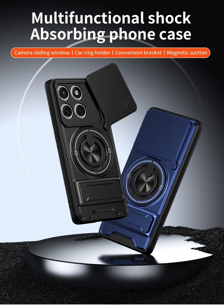 Generic Funda compatible con Xiaomi Poco F6 5G (color: azul), parte trasera dura, de silicona dura, a prueba de golpes, cubierta de lente deslizante