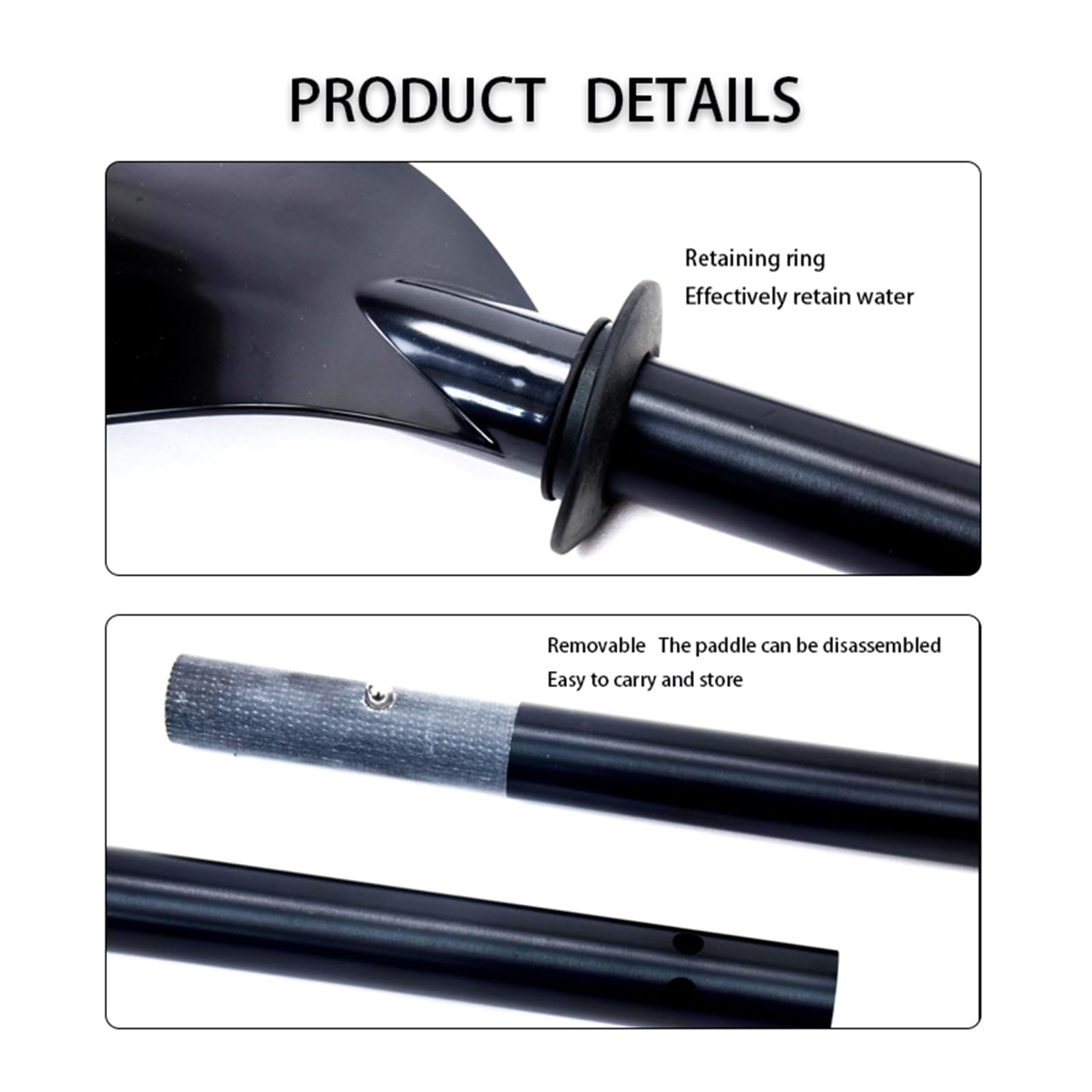 Remo de aluminio para kayak, 230 cm, 1143 g, color negro, con botón de resorte de acero inoxidable, ligero y duradero