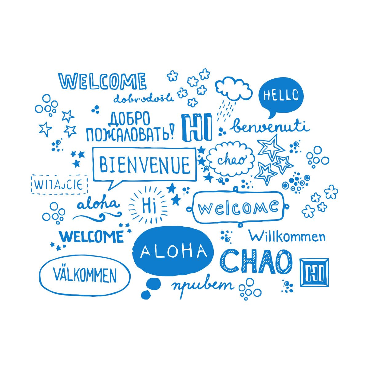 Lzhouting Wall Stickers 5121 Patterns Multiple National Languages Welcome Coffee Cafe Shop Hello Quote Window Glass Wall Sticker Decal Vinyl Home Small - 43X56cm