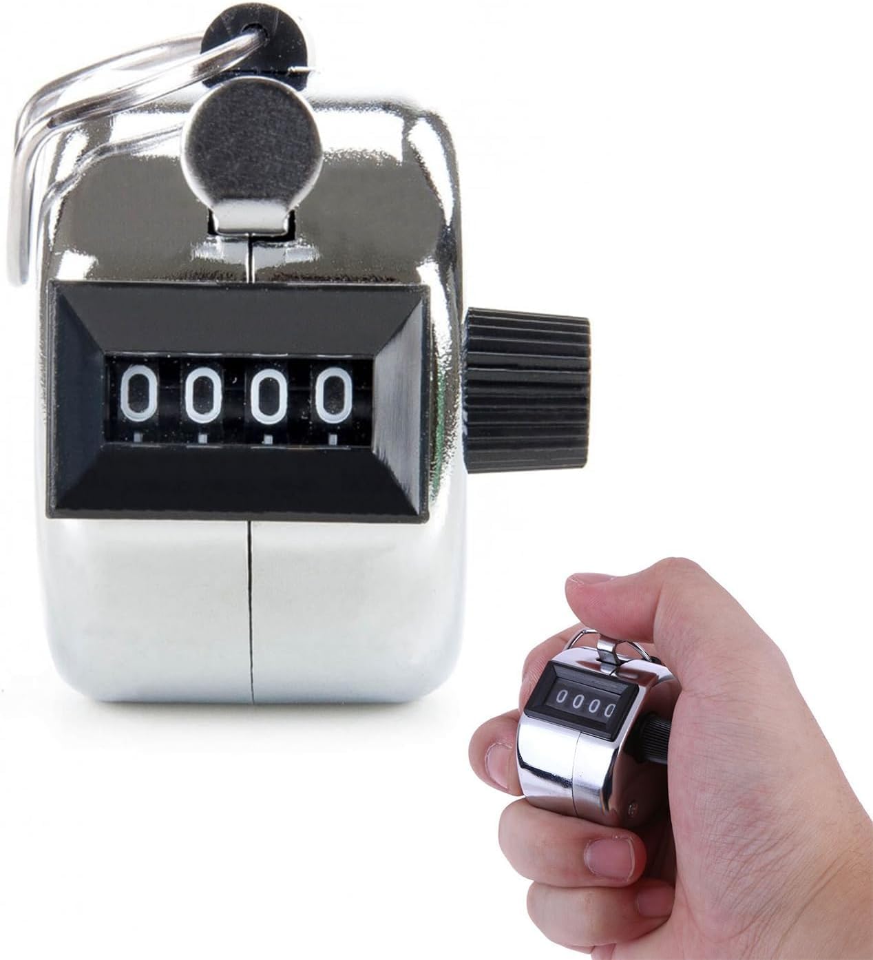SpetngSake Handzähler Zähler,Metall Zähler Klicker,4 Stellige Mechanischer Rundenzähler,Silbrig Klickzähler,Ohne Batteriebetrieb Tally Counter,für Personenzähler,Coaching,Fitness Sport Training Schul