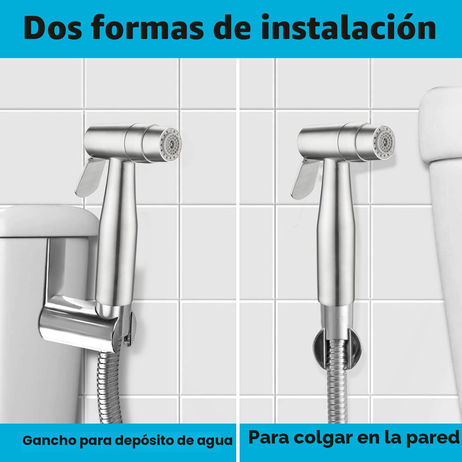 Bidet Handbrause Set, Premium Doppelfunktion Edelstahl Gebähet Bidet Handbrause mit G1/2" T ventil und eine G3/8" Adapte, für Dusche Badezimmer Hygiene Toilettenpapier Windelreinigung