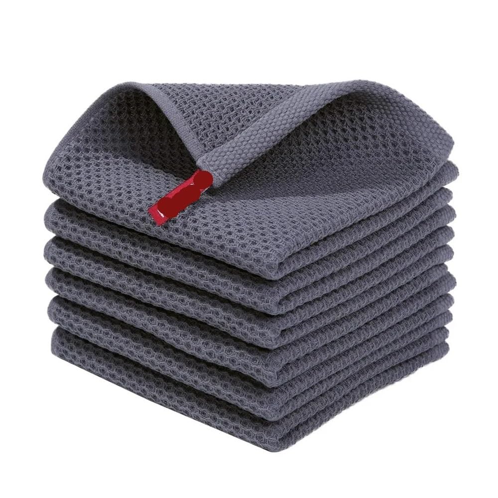 Jobaojiang 2/5pcs 12x12inch Multi-Color Waffle Weave Kitchen Dishcloths, Soft Absorbent Dish Towels, Household Cleaning Cloth(Grey,2Pcs)