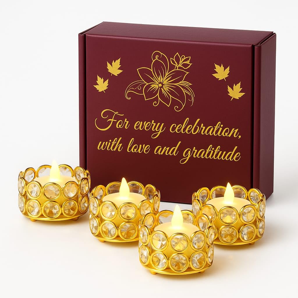 CentraLit Gift Boxe Crystal Votives Bowl Candle Holders Tealight Candle Holder for Home Decoration, Diya Diwali Decoration Lights Centerpieces for Wedding Home Party Table Decor (1Gift Box)