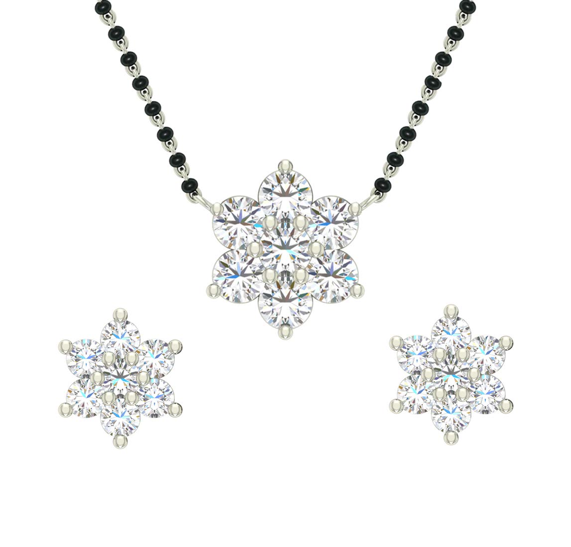 Clara925 Sterling Silver Star Mangalsutra Tanmaniya Pendant Earring Jewellery Set with Chain Gift for Women and Girls