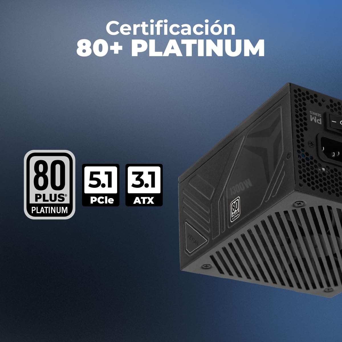 Yeyian Fuente de Alimentación Orion 1300W ATX 3.1 – Certificación 80 + Platinum, PCIe 5.1, Condensadores Japoneses, Compatible con NVIDIA y AMD – Alta Eficiencia y Potencia Real