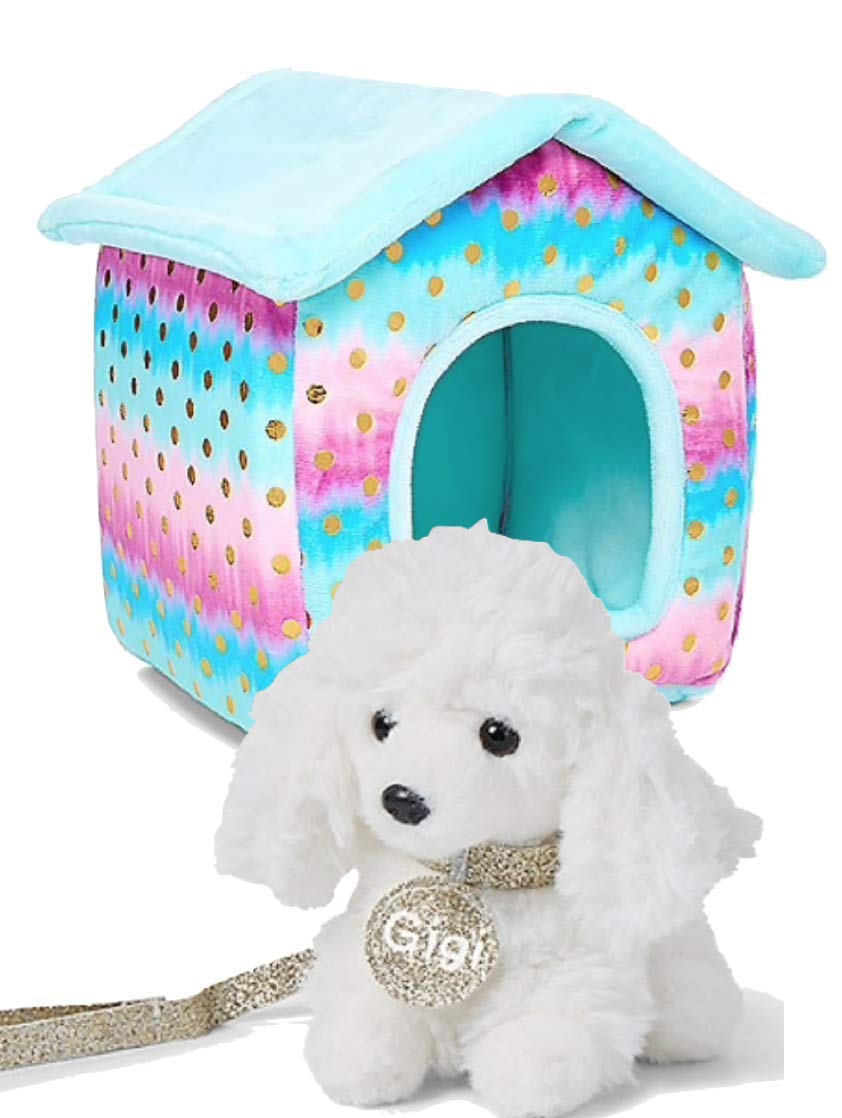 Justice Pet Shop Bundle of 2, Ombre Foil Dot Plush House and Dog Gigi The Poodle