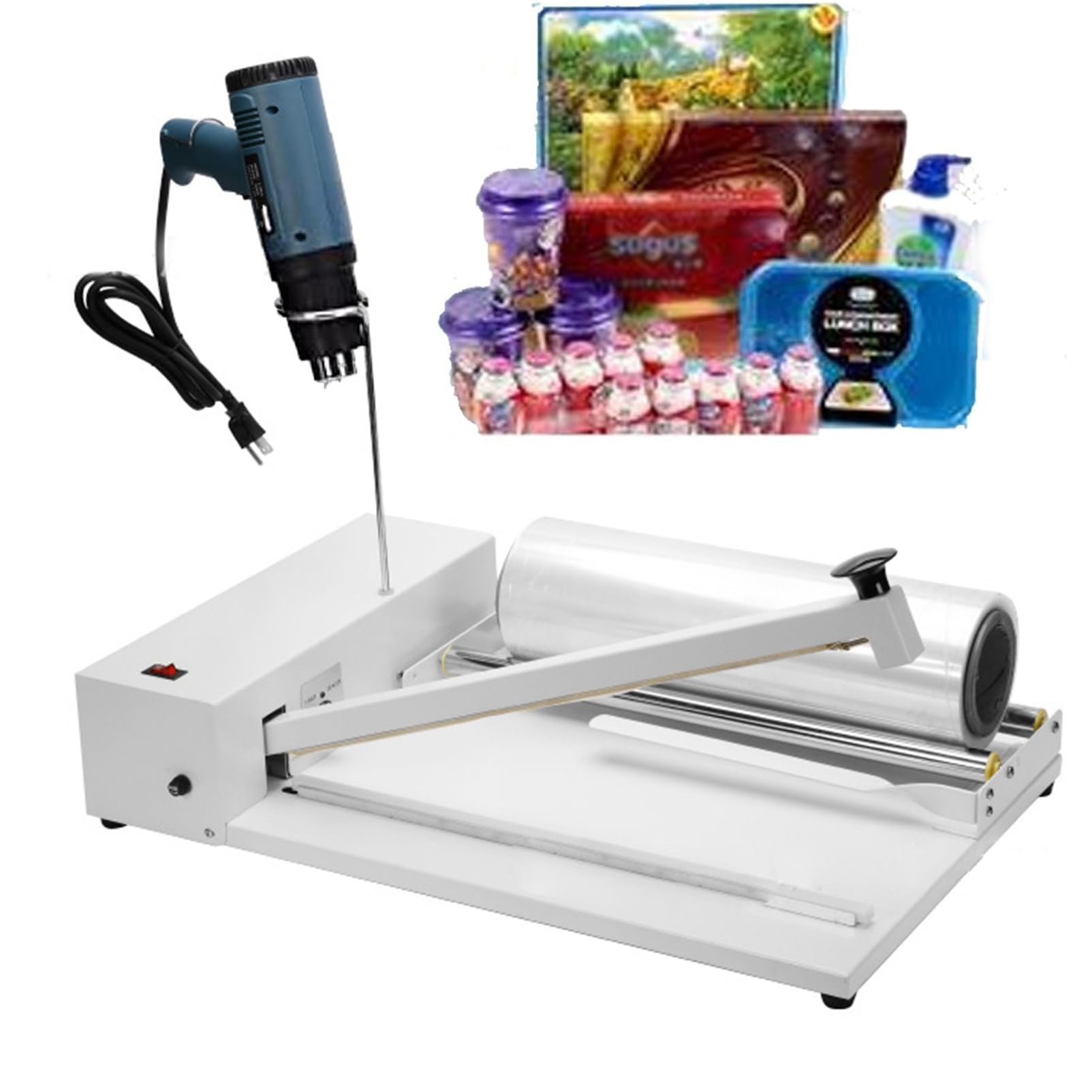 Macchina Termoretraibile, Sigillatrice Termoretraibile con Pistola Termica da 1800 W e Pellicola Termoretraibile, Compatibile con Pellicola in PVC POF e Usata,45cm
