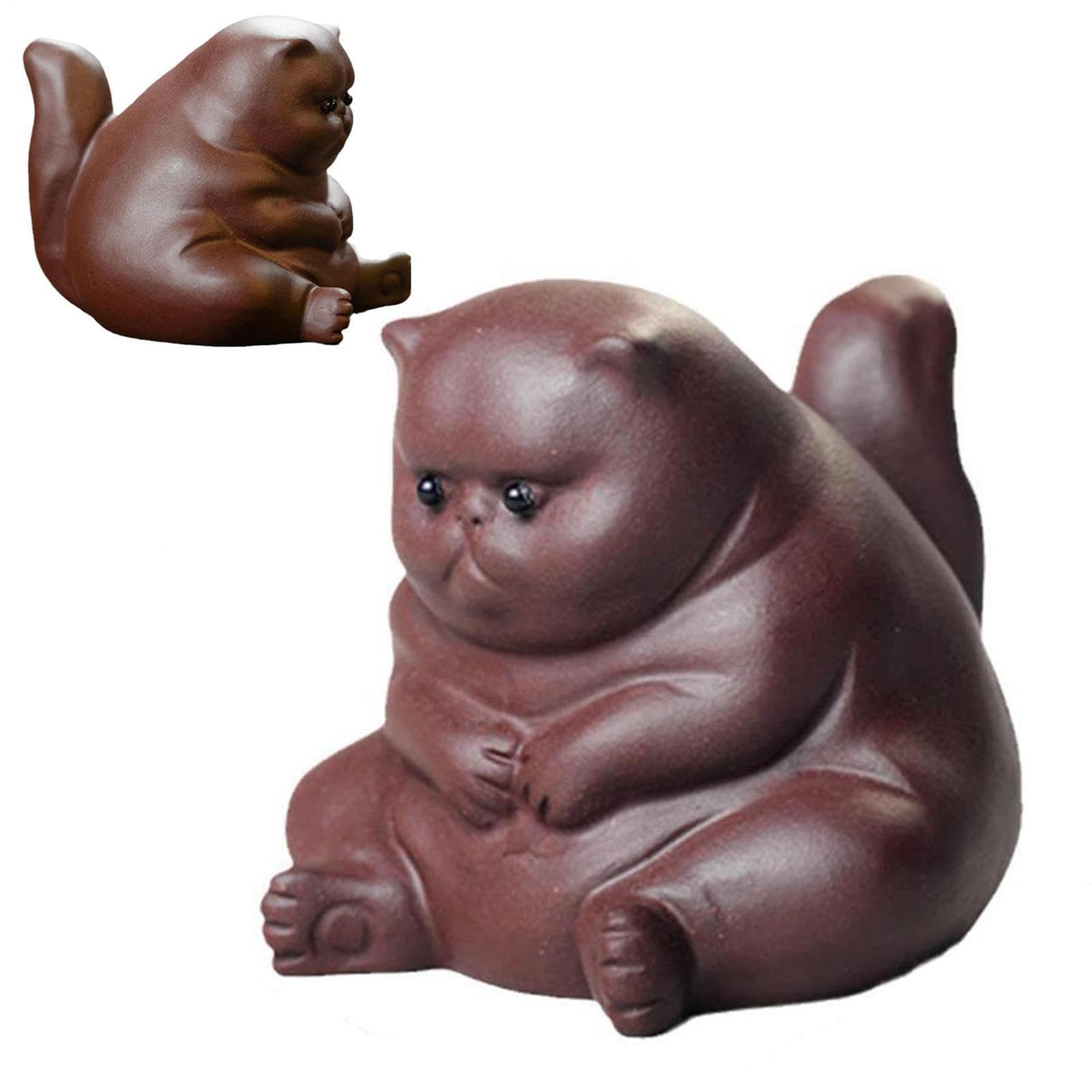 Gato de arcilla púrpura hecho a mano para decoración de mesa de té