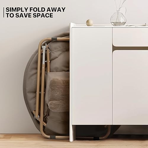 Miniatura 7 de MoNiBloom Silla redonda plegable de piel sintética con reposacabezas extraíble para adultos, marco de metal, de gran tamaño, cómoda, suave,