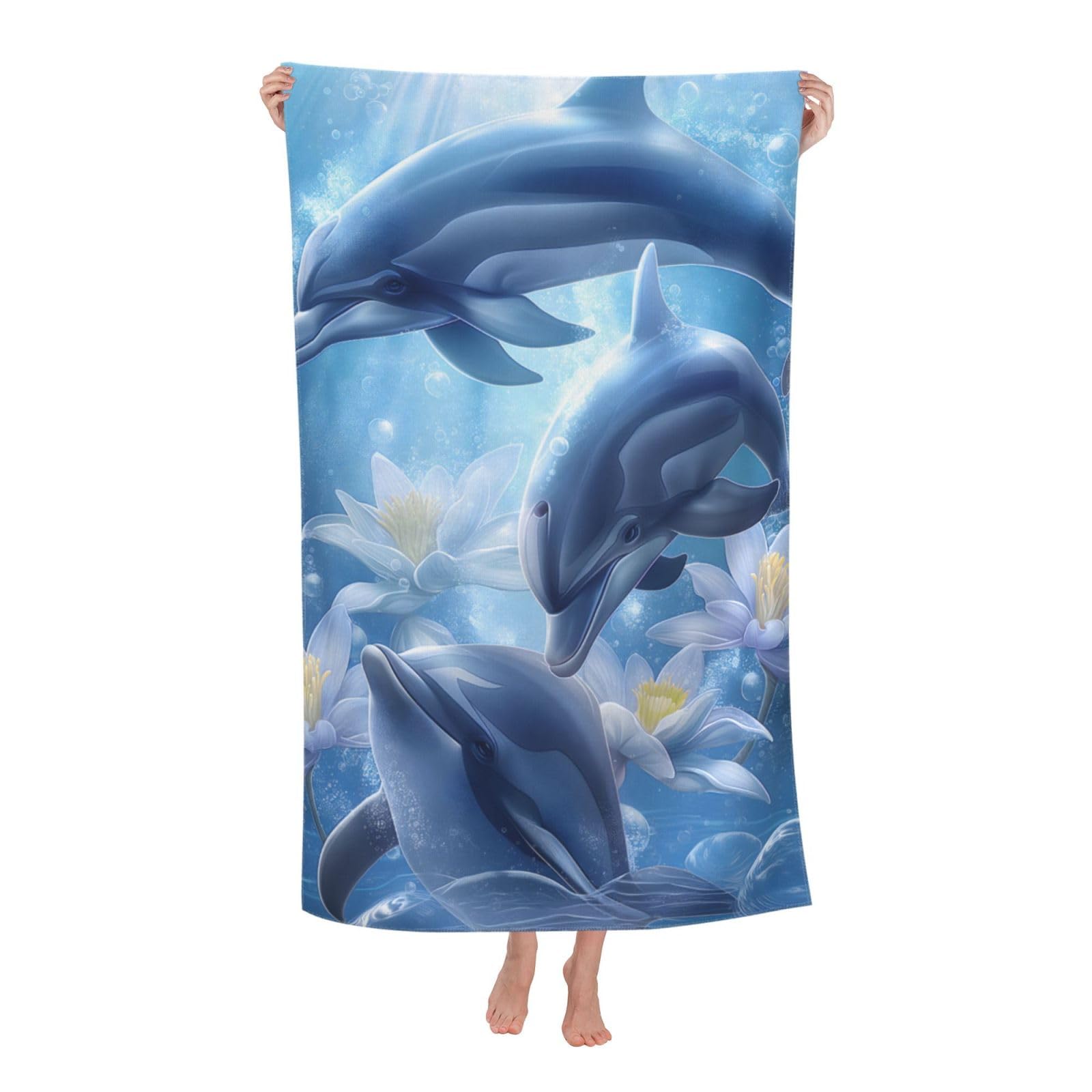 VANZEV Dolphin Ocean Beach Towel 31inx51in, Underwater Sand-Free Microfiber Bath Towel Ultra Soft Quick Dry Pool Towel Absorbent Towel Lightweight