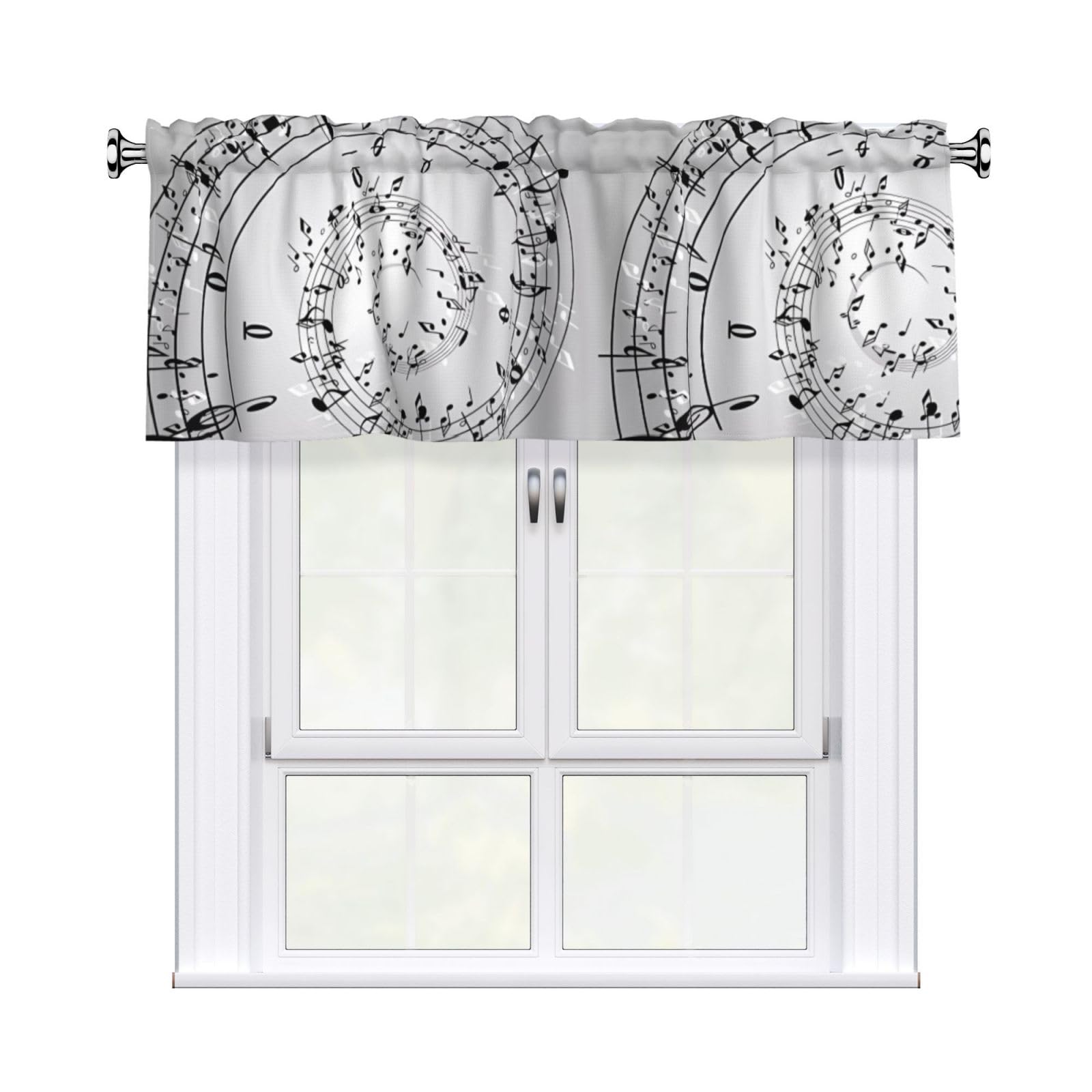 WHJDPP Music Note Wall Prints Charming Kitchen Window Cover – 54x18 Inch Peach Skin Valance with Decorative Print