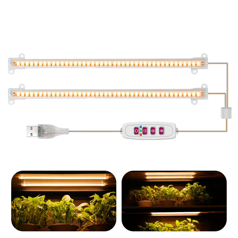 Qpets® LED Grow Lights Bars for Indoor Plants, Full Spectrum Strips Auto ON/Off, 8/12/16H Timer, 5 Dimmable Levels High Output USB 5V Grow Lamp Hydroponics Seedling Flower Starting(Sunlike)