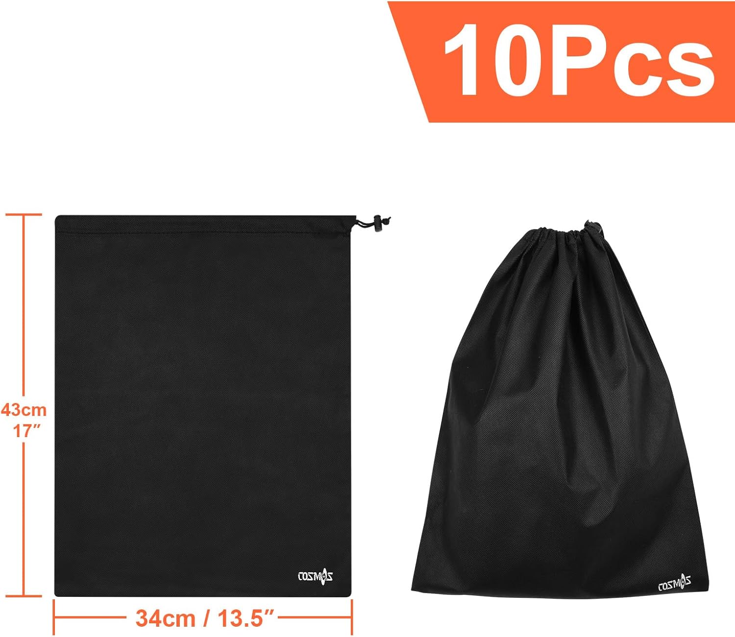 Cosmos 10 Pcs Non-Woven Travel Shoe Bags Shoe Organizer Pouch Storage String Bags with Dual Drawstring Closure for Travel Trip Carrying Packing, 17.5" x 13.5" (Black) - Image 3