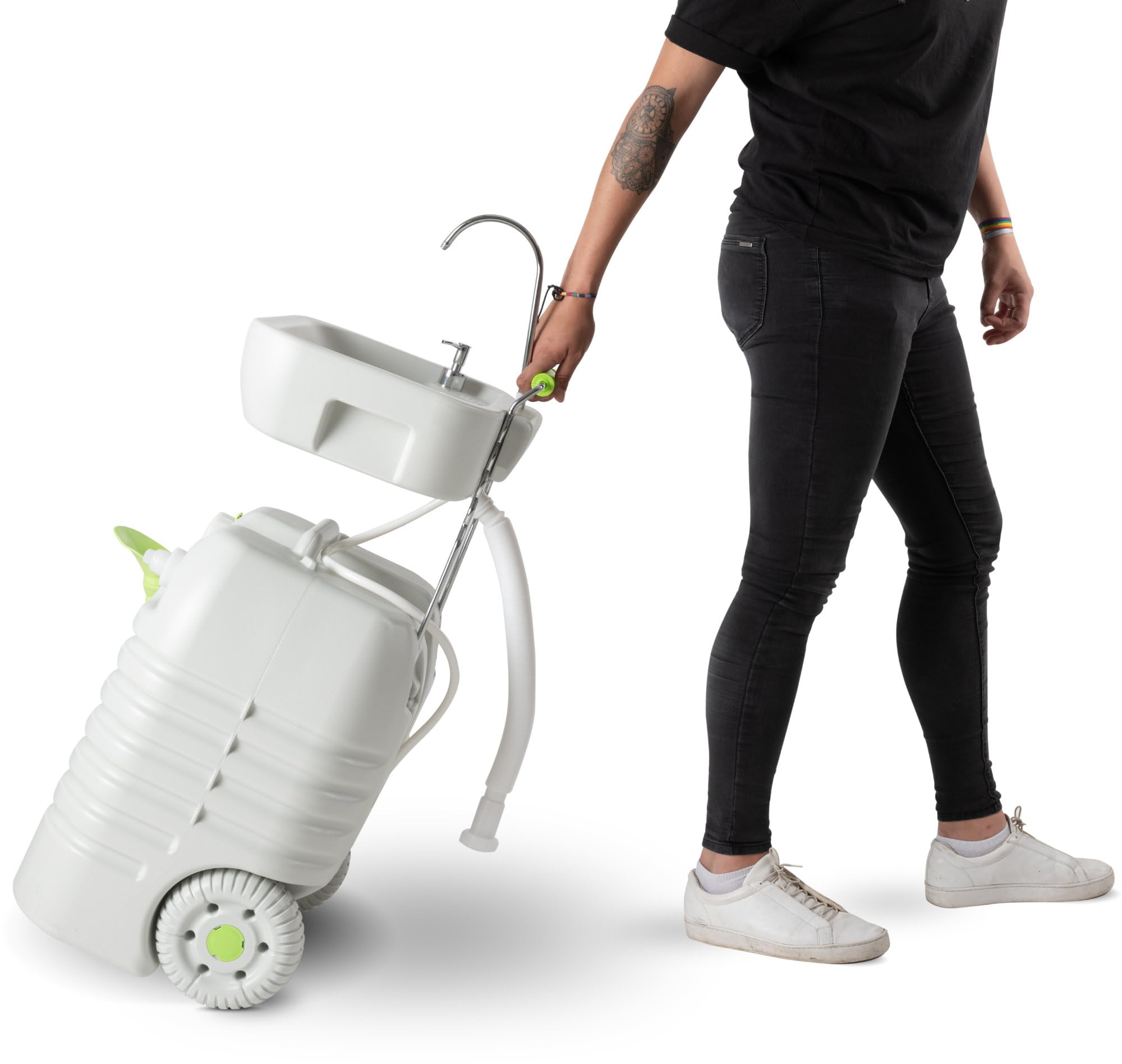 Stagecaptain PSW-45 Quixie Portables Festival Camping-Waschbecken - Mechanische Fußpumpe - Wassertank mit 45 Liter - Höhenverstellbares Spülbecken inklusive Spender für Flüssigseife - hellgrau