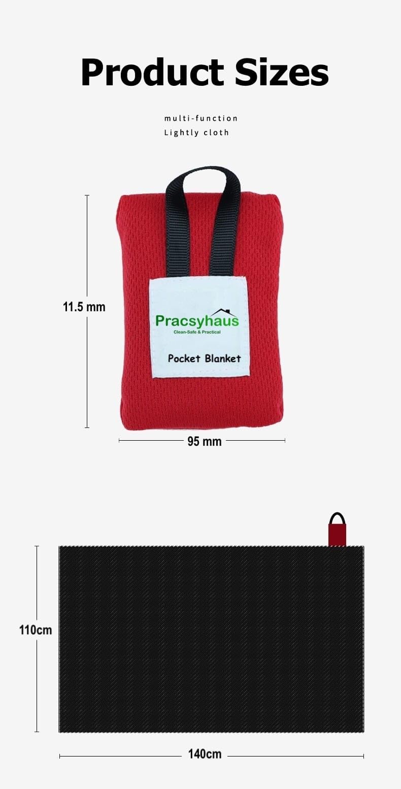 Coperta impermeabile da picnic – Compatta e leggera – Pocket Beach Blanket per campeggio, escursioni e viaggi – S/M (nero, M-110 cm x 140 cm)