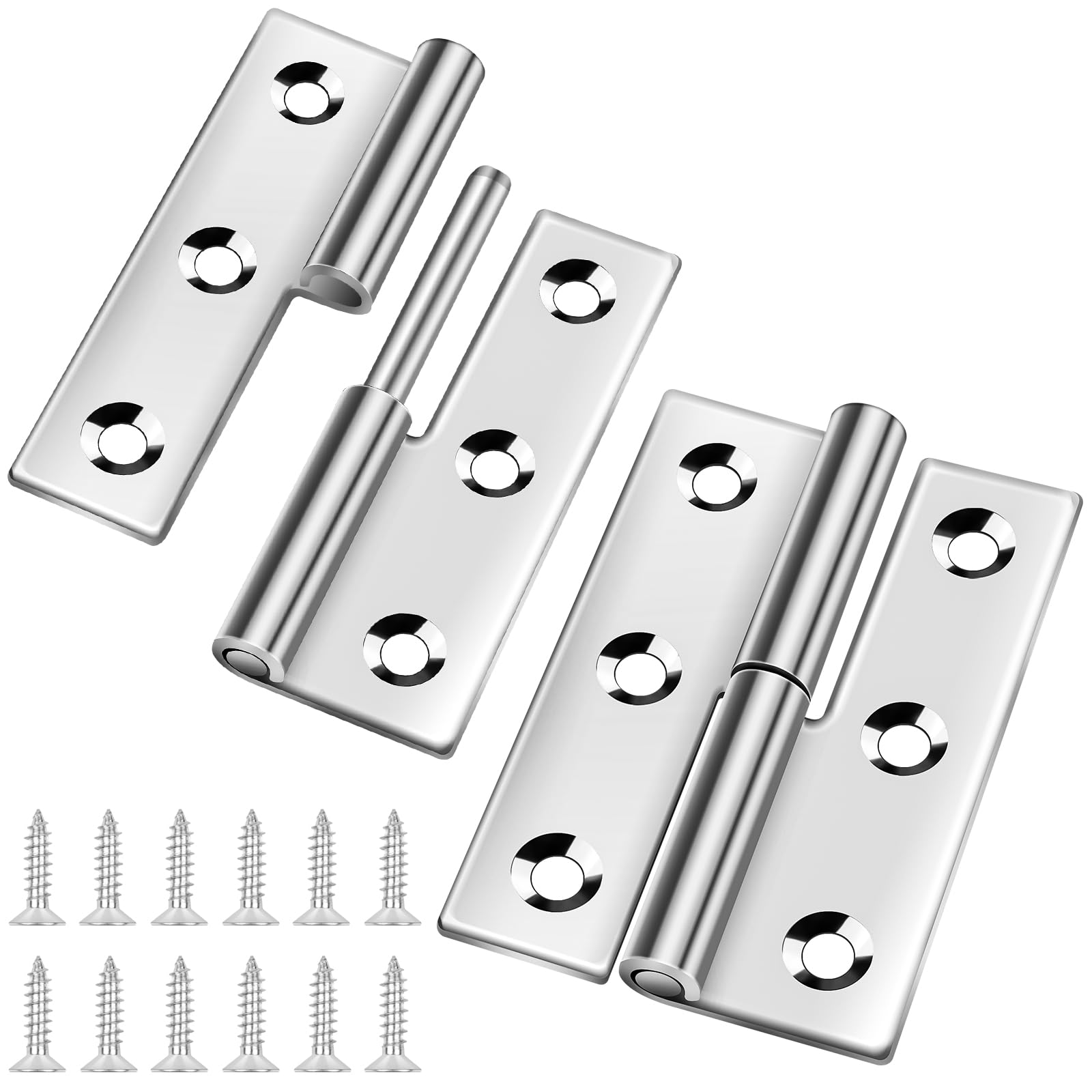 Bolatus 2 Pcs Small Slip Joint Flag Hinges, 3 Inch, Detachable, 304 Stainless Steel, Right Handedness, Silver, 3 Inch Right Handed