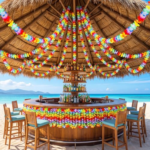 Image of 8 Pack JOVITEC Lei Hawaiian Flowers Garland 20 Feet Each Tropical Multicolor Tropical Flower Lei Garland Flower Leaves Banner for Home Hawaiian Luau Decorations