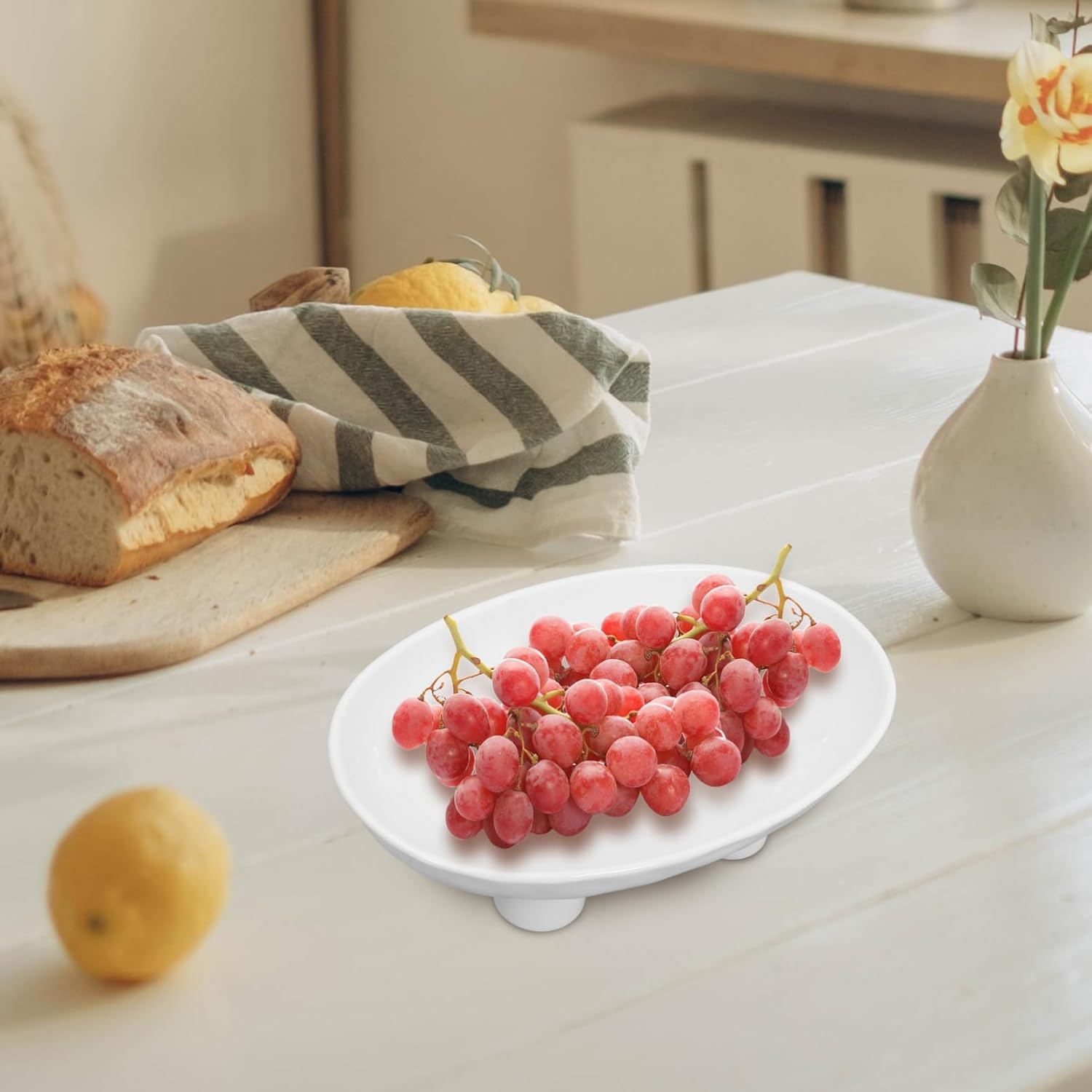 Ceramic Fruit Bowl Legs Elegant Decorative Centerpiece for Kitchen Counter Stylish Pedestal Bowl for Fruits and Home Decor Stable and Design