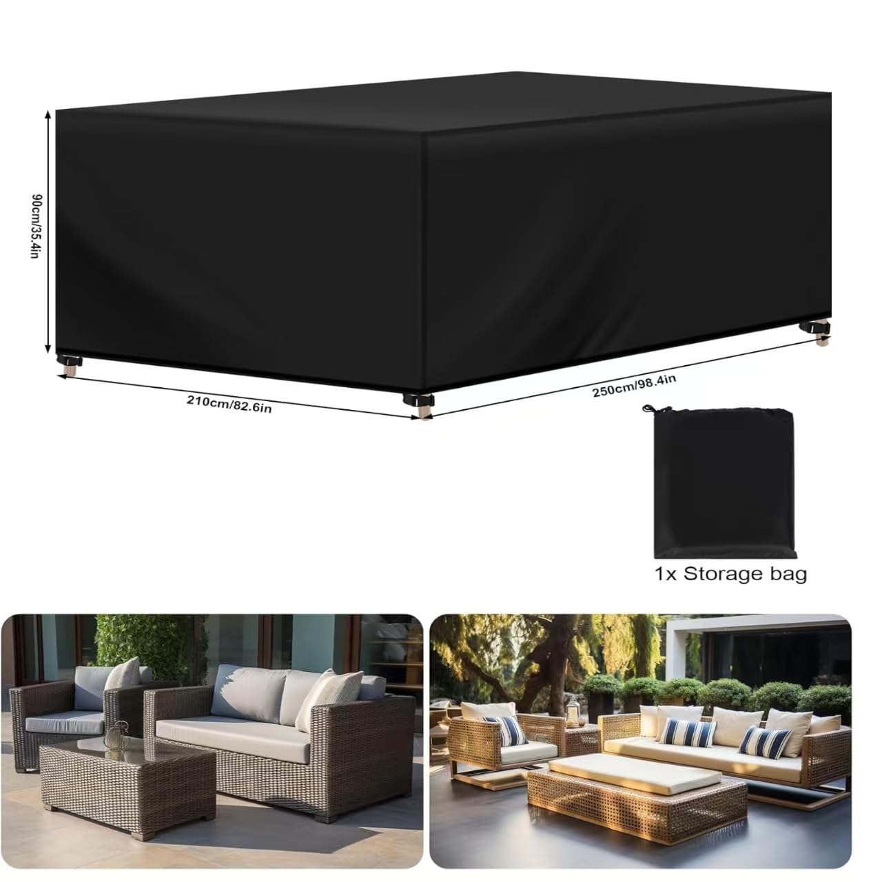 Copertura de Mobili da Giardino 375x110x90cm Telo 420D Oxford Impermeabile Antivento Antipolvere Copri Tavolo da Esterno con Coulisse Copritavolo Telo Copri Mobili da Esterno