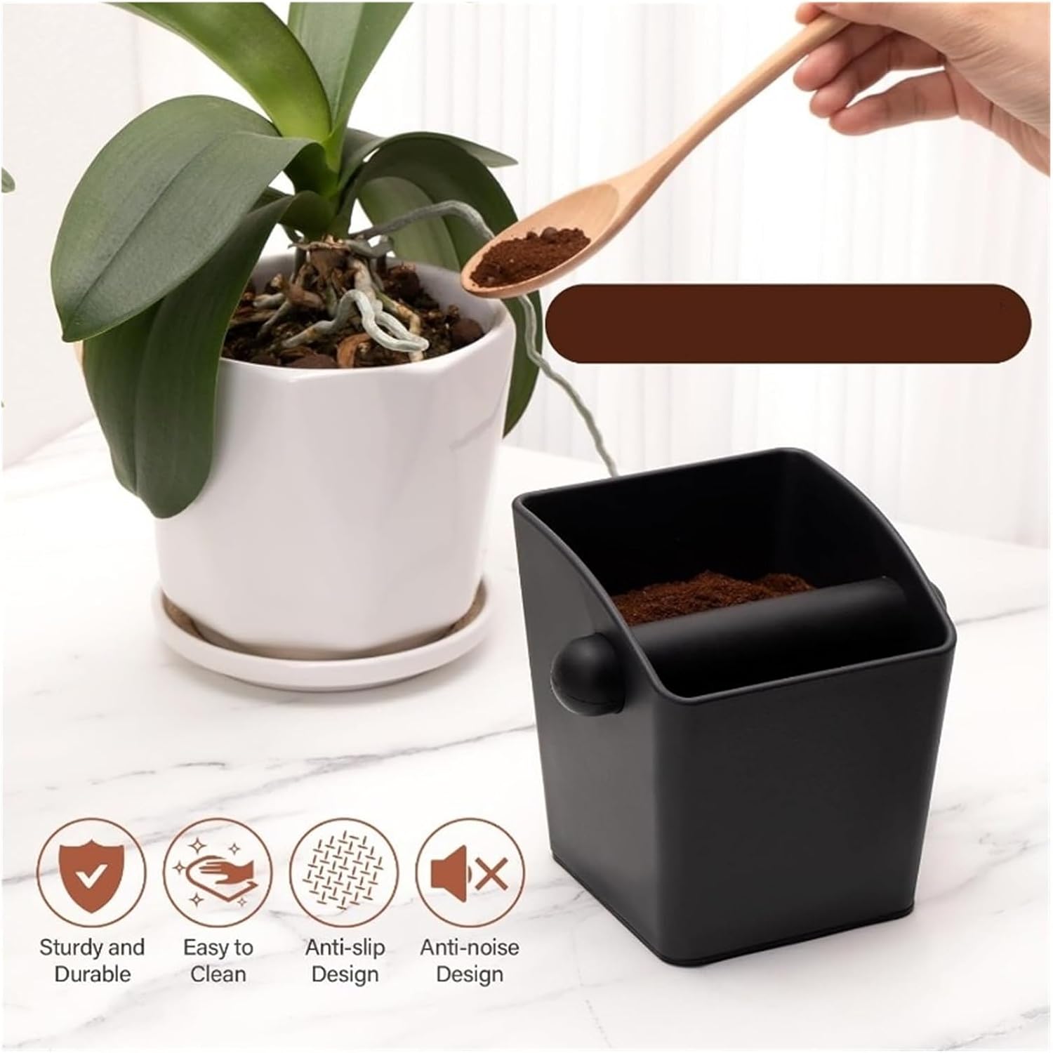 Espresso Knock Box Square Bevel Design Coffee Ground Container Non Slip Knock Box With Removable Knock Bar Barista Tool Home Use(Coffee)