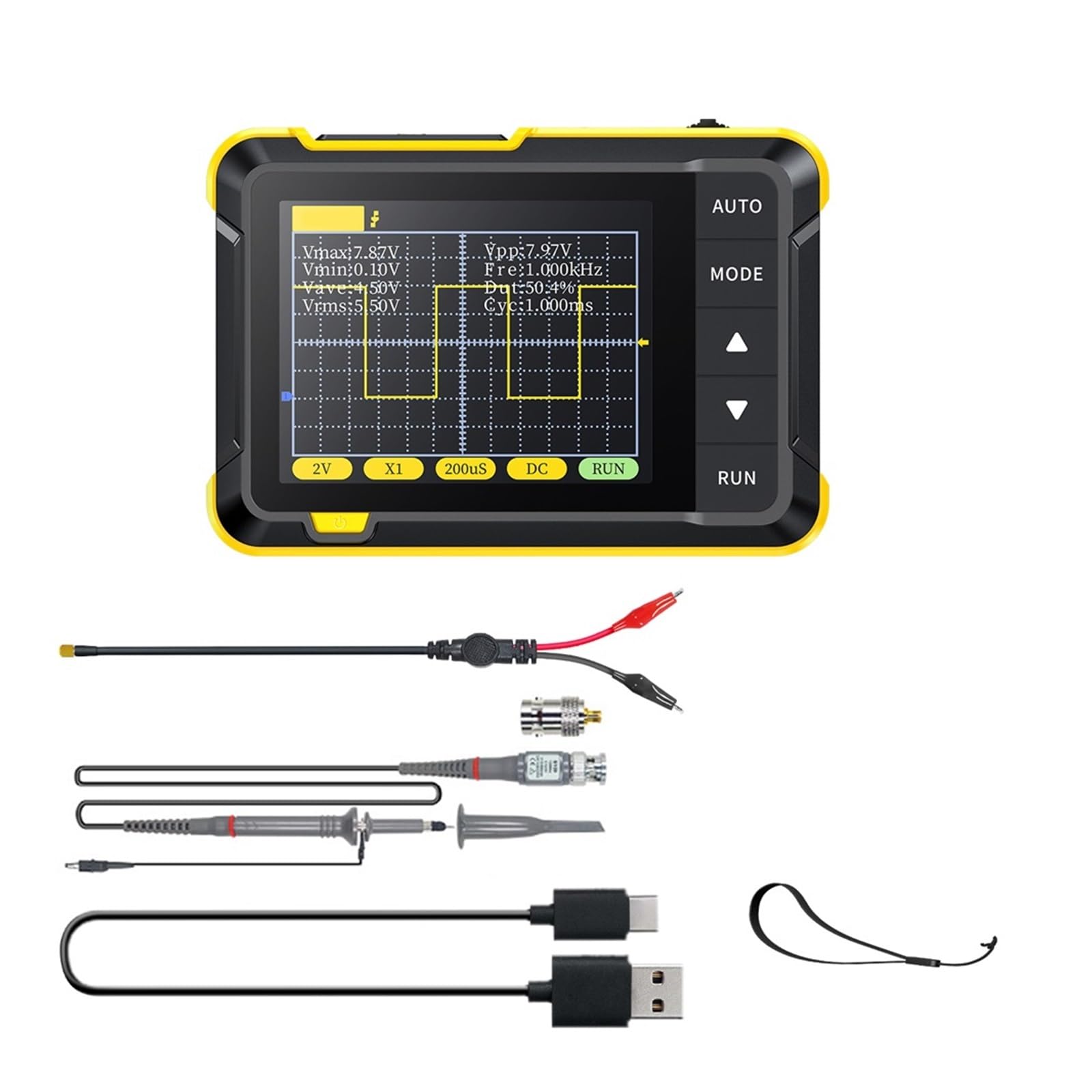 Osciloscopio Digital de Mano Medición de Voltaje portátil 200 KHz Ancho de Banda 2.5 MS/s Tasa de muestreo en Tiempo Real Prueba de Voltaje y Corriente(Standard)