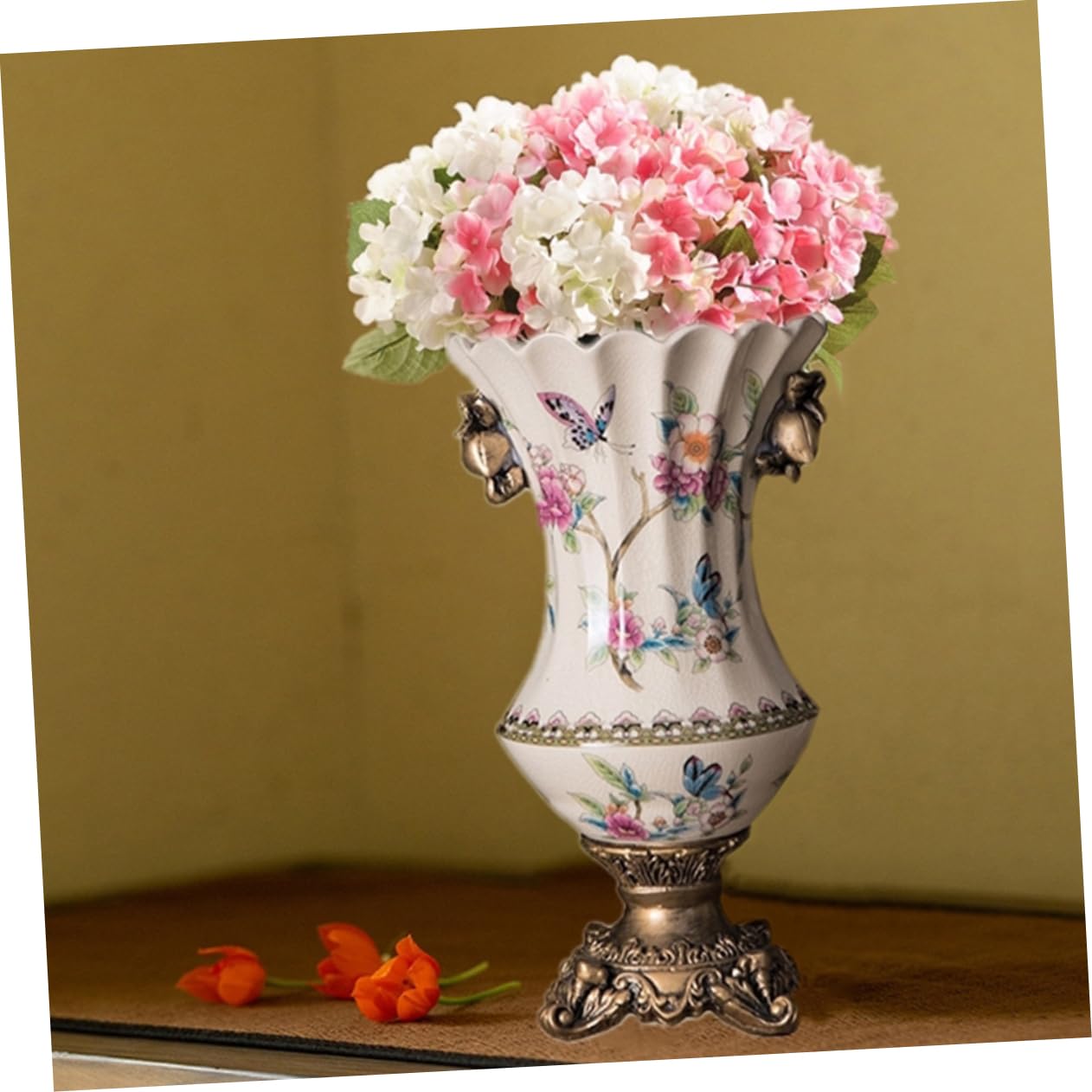 Retro Keramik Blumenvase für Trockenblumen, Weiß, Schlicht