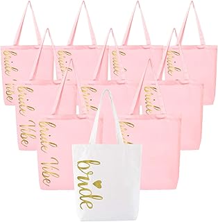 Set di 10 sacchetti per addio al nubilato, ideali per spose, damigelle, 100% cotone, riutilizzabili, per sposa e sposa, colore: rosa