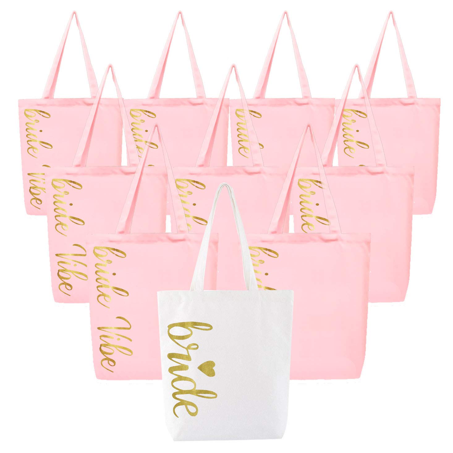 Lady & Home Set of 10pcs Hen Party Bag Gift Tote Bag for Bride Bridesmaid Bride Team Bride Tribe Cotton Reusable Shoulder Bags