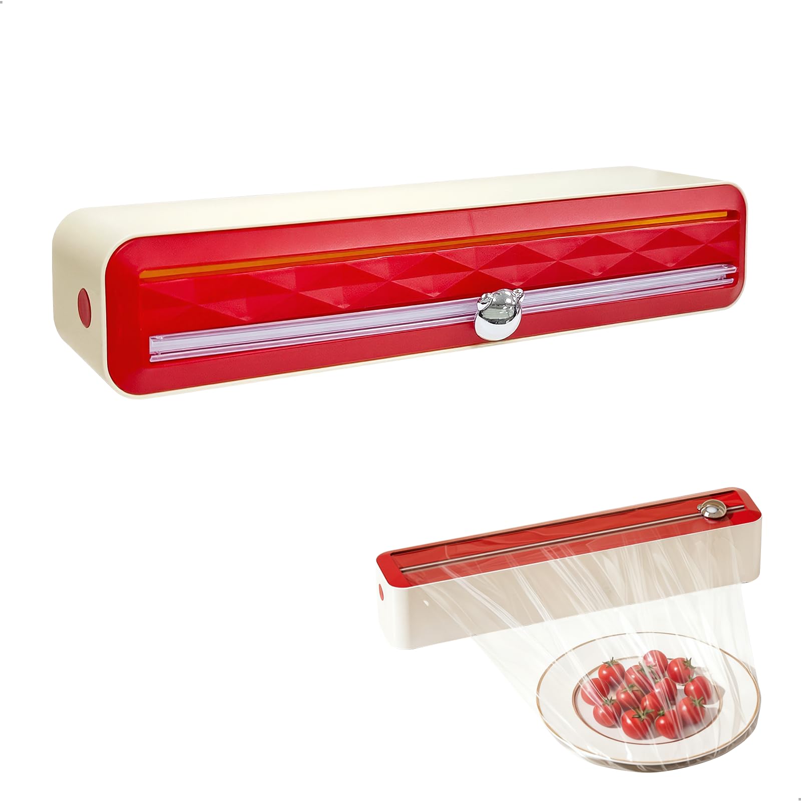 Distributeur Film Alimentaire, Dévidoir Film Alimentaire avec Coupeur, Coupe Film Alimentaire, Distributeur Papier Aluminium et Film pour Cuisine a Domicile Restaurant, Rouge