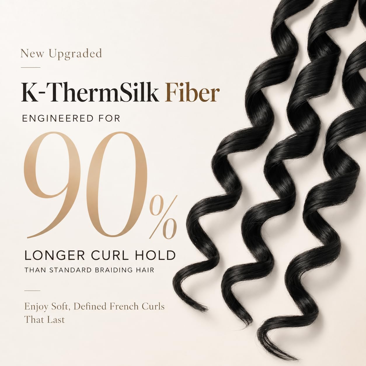 K-ThermSilk Fiber French Curl Braiding Hair 24 Inch 100g/Pack 6 Packs Natural Black Pre Stretched Bouncy French Curl Crochet Braids Loose Wavy Synthetic Hair Extensions for Women (24 Inch,1B#)