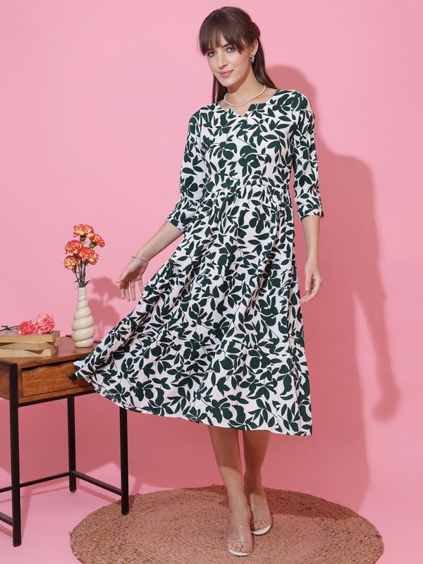 Image of Sheetal Associates Women's Casual 3 /4 Sleeve Crepe Fit and Flare Dress| Comfortable Relaxed Fit Summer Party Dress