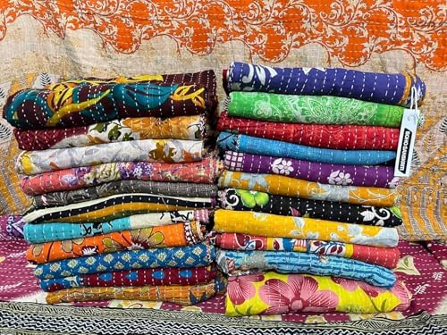 Boho Sanskriti Vintage Bedspreads,Throws,Ralli, Lot Kantha Reversible Bedcover Bedspread Throw Cotton Blanket Gudari Kantha Quilt (Pack of 1) image 5