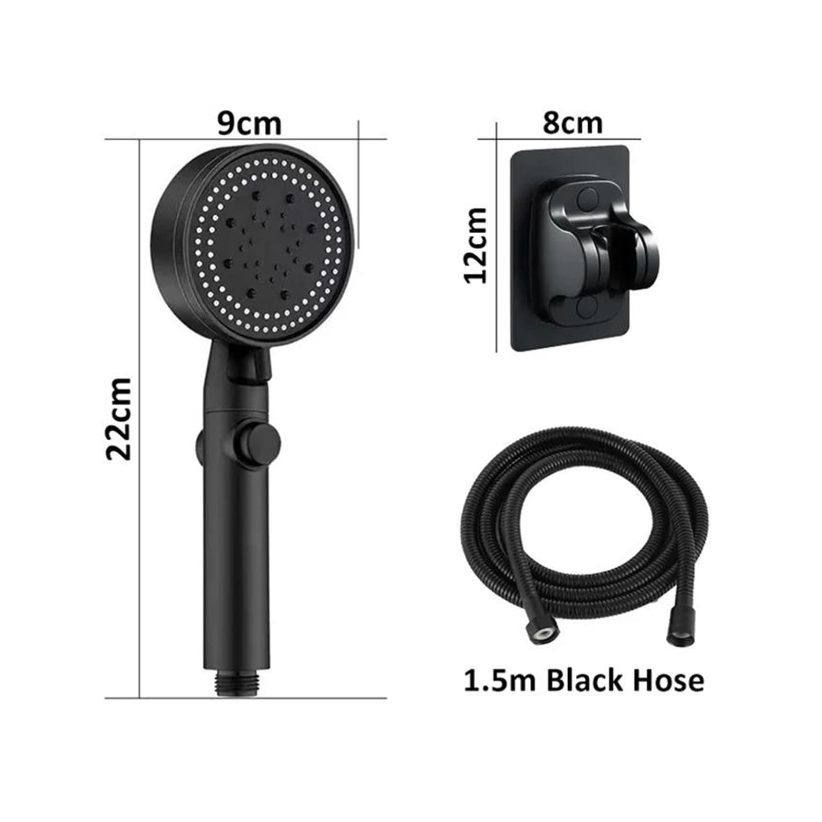 Soffione doccia ad alta pressione, 5 modalità regolabili con tubo flessibile, risparmio idrico, ugello con un pulsante di arresto(Silver and Hose)
