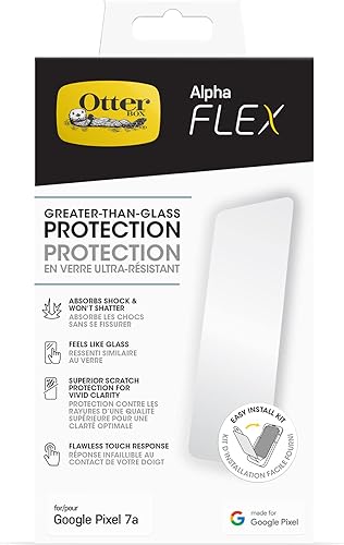 OtterBox Protector de pantalla antimicrobiano Google Pixel 7A Alpha Flex - Transparente, ajuste de precisión, claridad de cristal, respuesta táctil