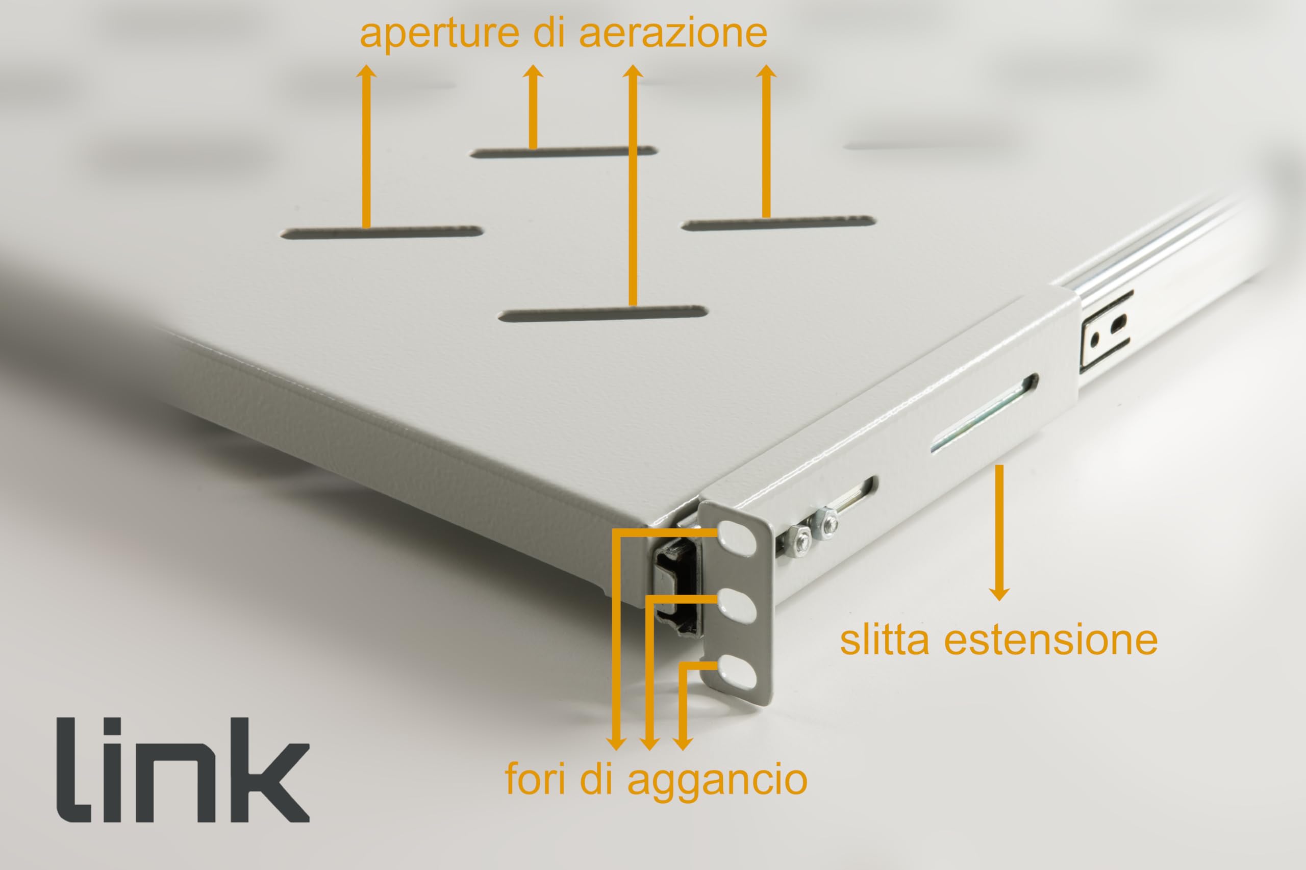 Link lkrip550eg Universal Ablage für Schrank Rack ausziehbar auf Schienen Teleskop, 550 mm, grau
