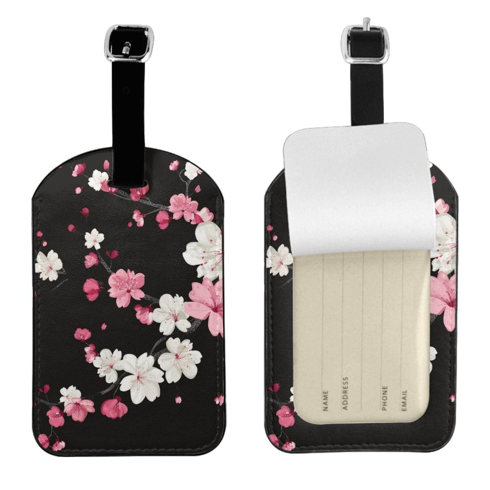 HSYOYO Cherry Blossom Pattern Luggage Tag Leather Suitcase Tags Cute Luggage Identifiers for Suitcases Privacy Cover Travel Name Tag for Kids Adult