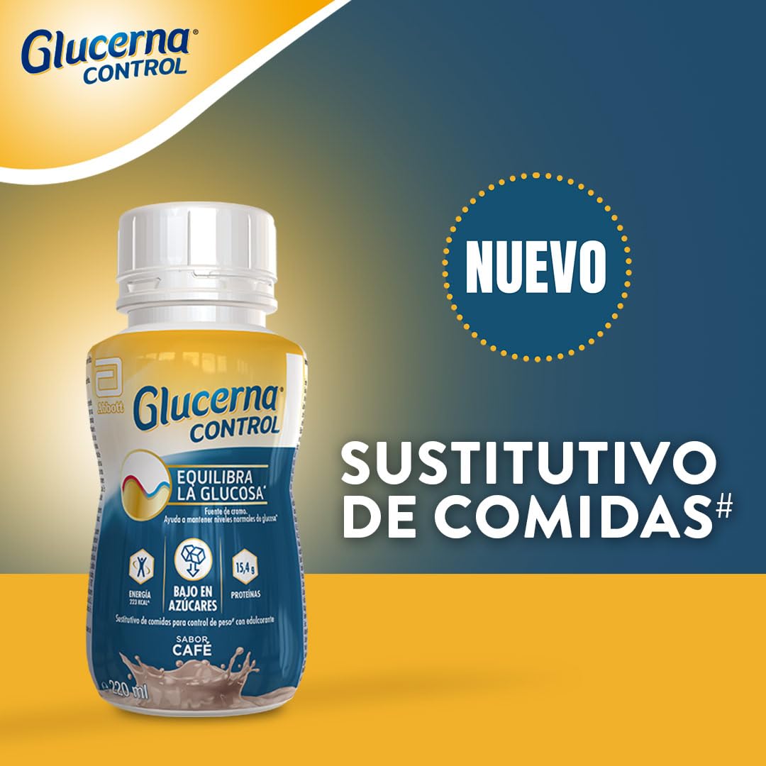 Glucerna Control sabor café, sustitutivo de comidas listo para tomar, equilibrio de glucosa gracias al cromo, pack 8x220ml