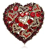 Akianna Antique Gold-Tone Swarovski Element Crystals Valentine Hearts on Heart Pin Brooch