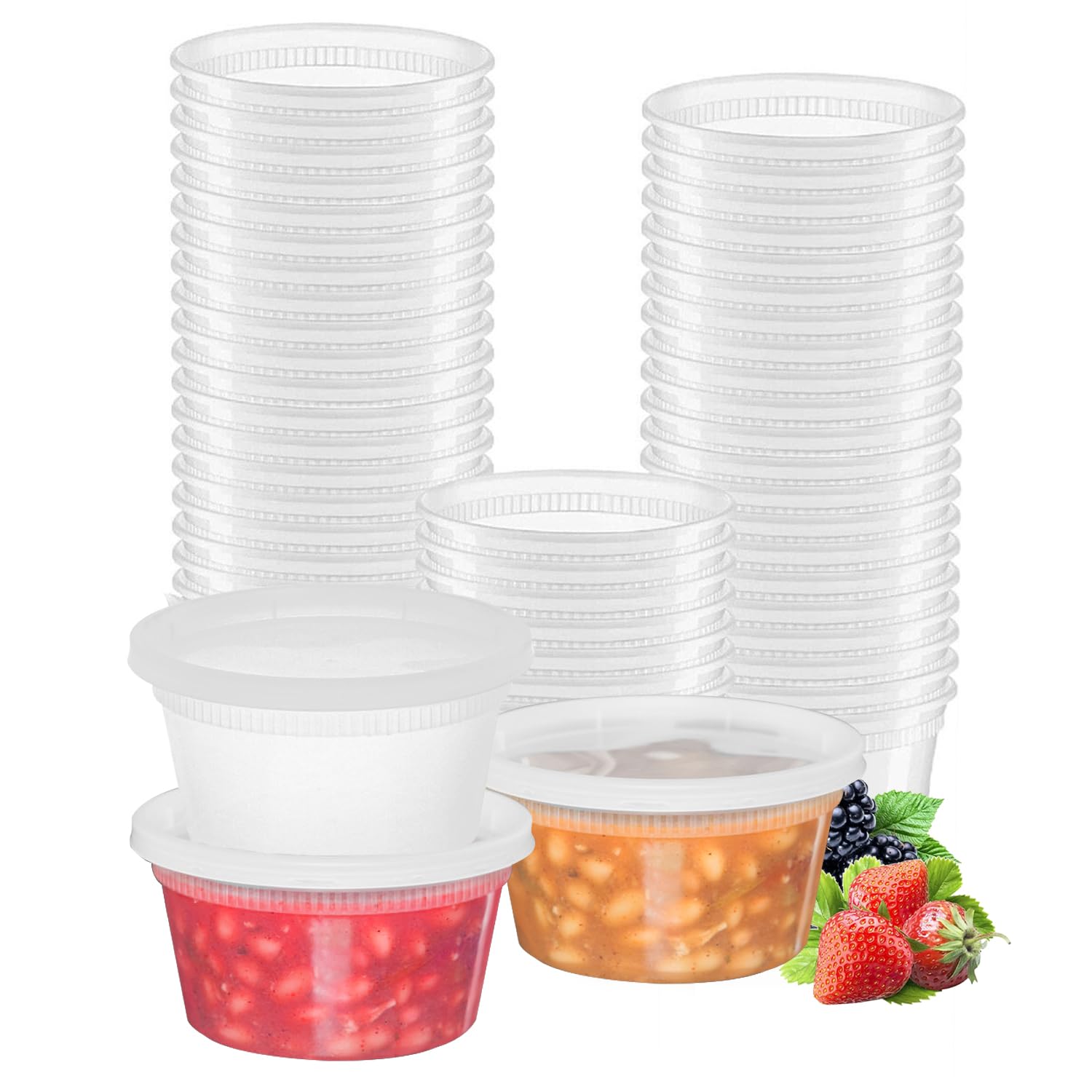 [40 Sets] 12 Oz. Plastic Deli Food Storage Containers with Airtight Lids, USA Heavy Duty, Slime, Soup, Meal Prep Containers | BPA Free | Stackable | Leakproof | Microwave/Dishwasher/Freezer Safe,