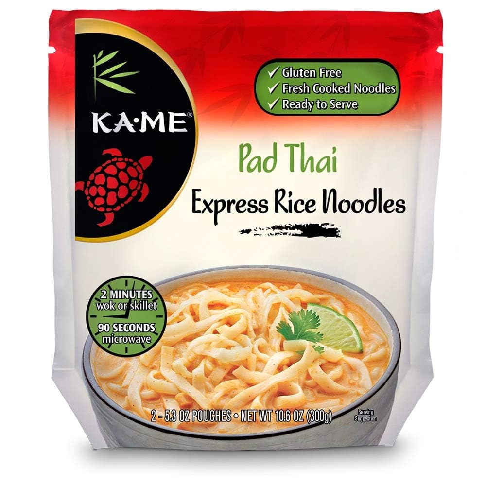 KA-ME Pad Thai Express Rice Noodles 10.6 oz, Authentic Asian Ingredients and Flavors, Gluten-Free, Made of Rice, No Preservatives or MSG, Instant & Microwaveable, Includes Noodles, Sauce, Vegetables and Topping