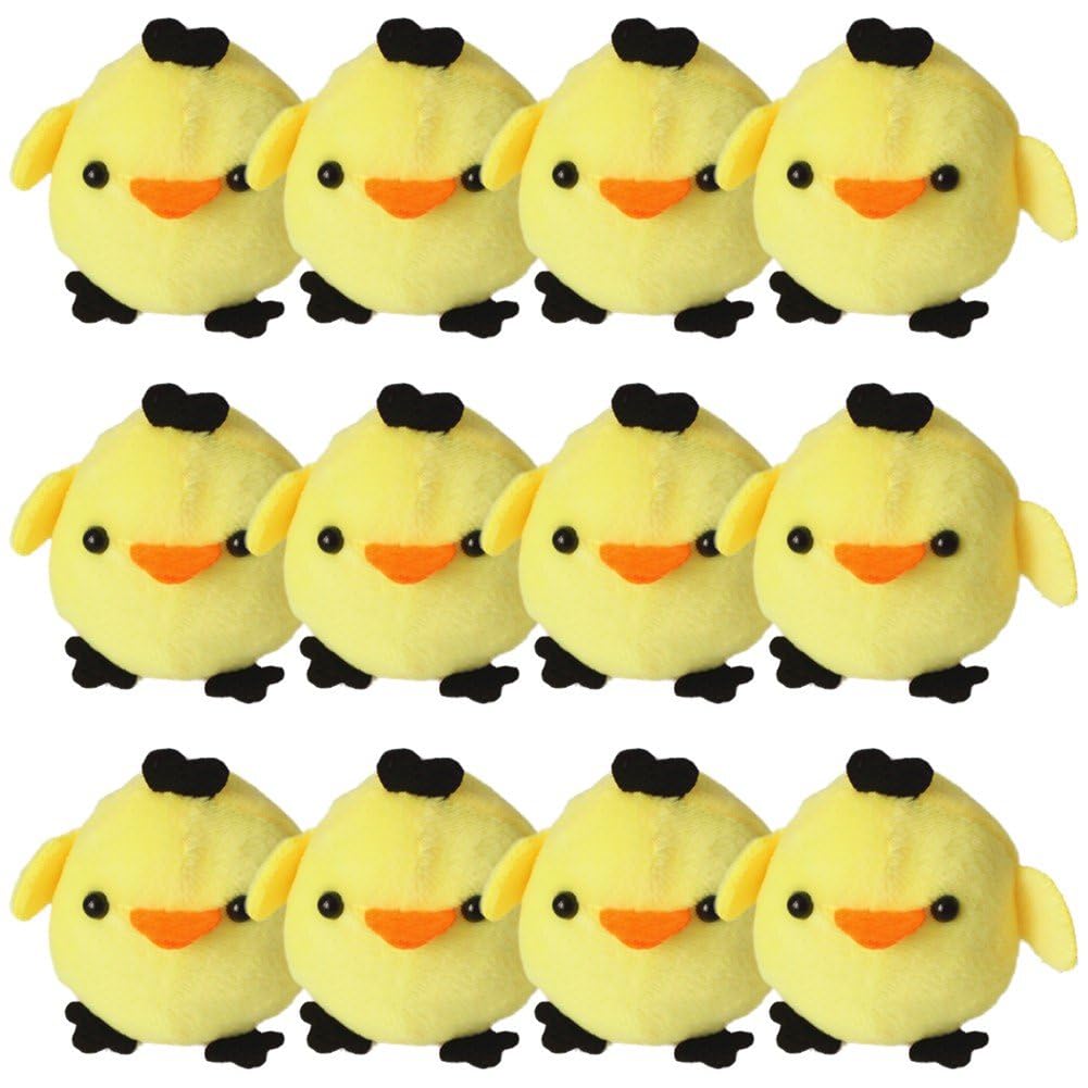 Lot de 12 poussins en peluche jaune pour Pâques et porte-clés