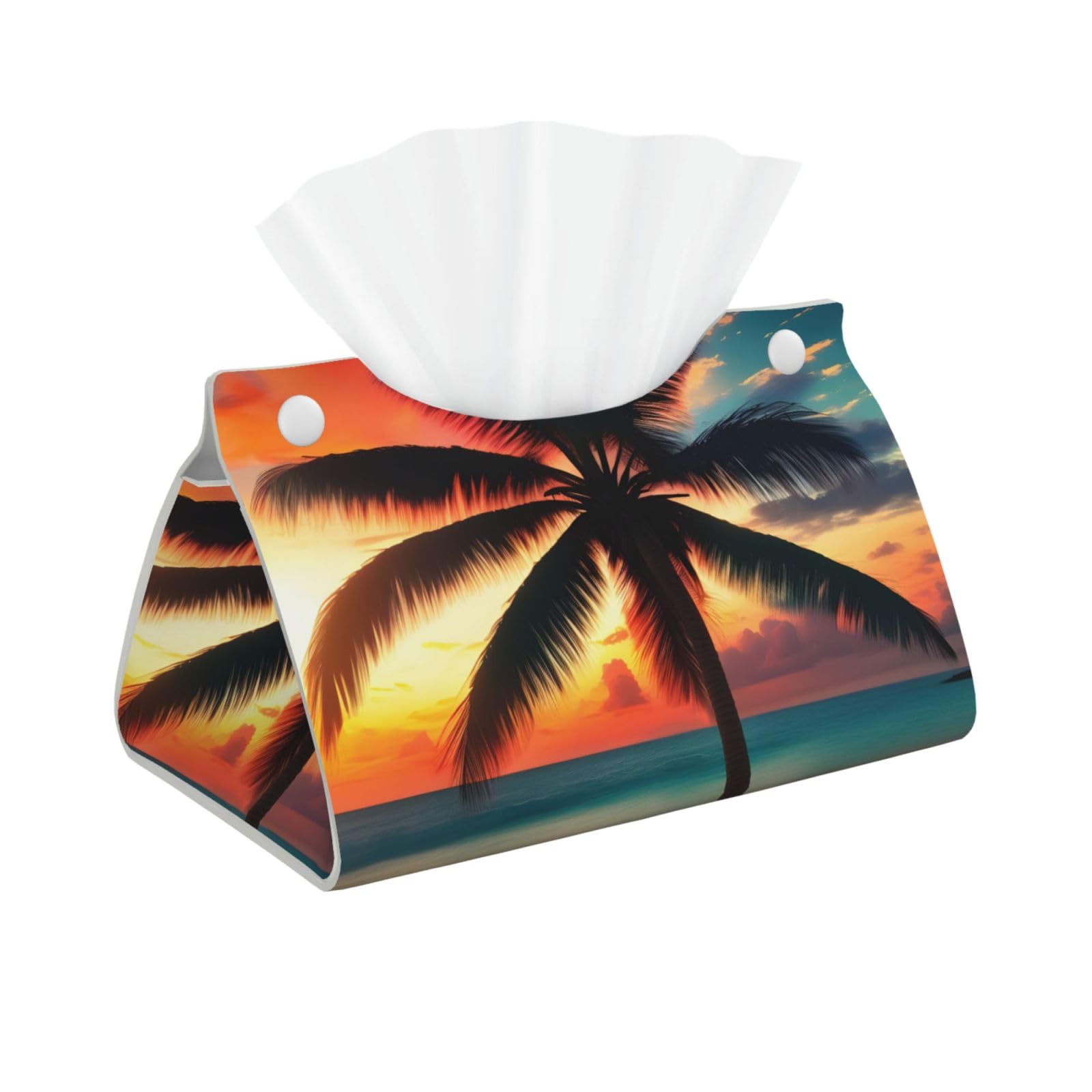 Tropical Beach Palm Tree Sunset Print Long Tissue Box Cover Tissue Dispenser Box For Living Room, Office, Car, Bathroom